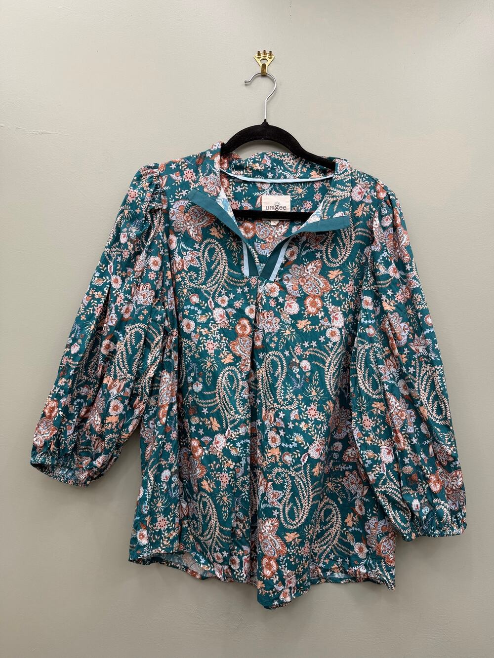 Umgee Floral Paisley 100% Cotton Peasant Blouse XL Boho Cottagecore Fall - Picture 1 of 4